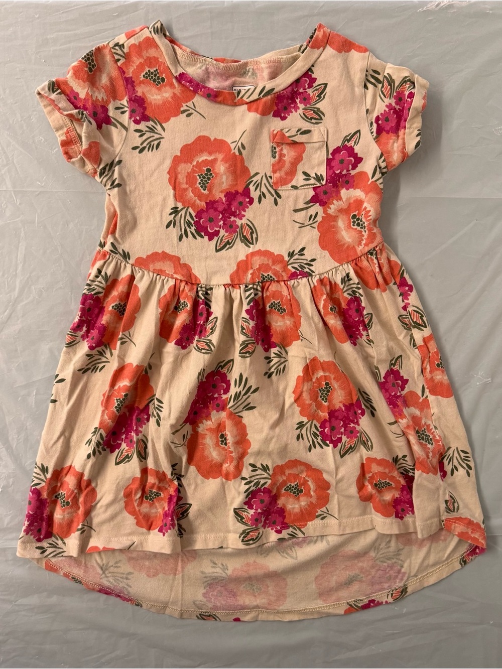 Old Navy Cream Dress with Orange & Pink Floral Print